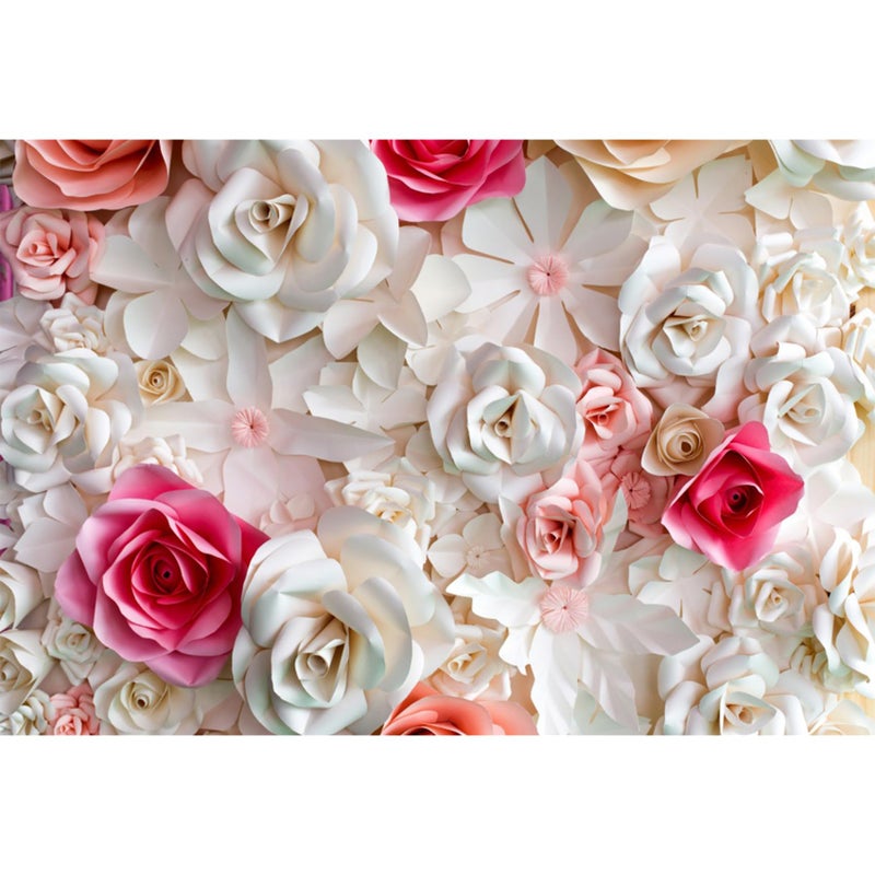 Baocicco 12x10ft Pink and White Paper Flowers Background Photography Backdrop Paper Flower Wall Gorgeous Wedding Flower Backdrops Beautiful Bride Baby Newborn Kids Background Props Portraits Booth - Image 1